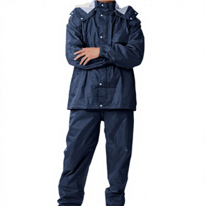 Ensemble de survêtement imperméable pour homme, bleu marine, à capuche, deux pièces, en tissu tricoté respirant, col montant, pour l'hiver - Product Image 1