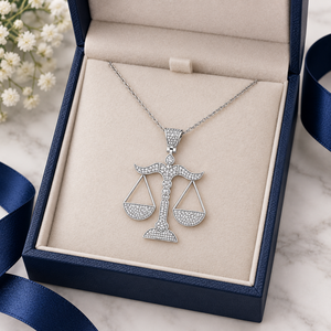 Colgantes y dijes de diamantes cultivados en laboratorio, modernos y personalizados, de plata 925 chapada en oro, con diseño de báscula de la justicia, ideales como regalos de joyería. - Product Image 3