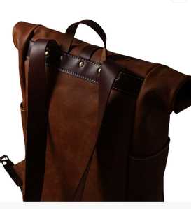 Slate Grey Leather <b>Roll</b> Top <b>Backpack</b> Unique Color Rucksack For Modern Professionals Travel Daypack LRTB-0175 - Product Image 3