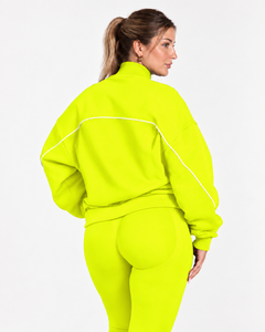 Conjunto Deportivo Personalizado para Mujer con Cremallera Completa, Pantalones Oversize con Ribete Blanco en Contraste, Cintura Elástica, Manga Larga, Conjunto de 2 Piezas - Product Image 4