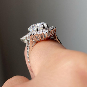 Pear Cut Lab Diamond Floral Halo Engagement <b>Ring</b> 18K Gold Plated Silver Dainty Unique Bridal <b>Stacking</b> Band Unisex - Product Image 4