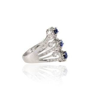 Anillo de Oro Blanco Puro de 14K con Zafiro Azul y Diamantes en Múltiples Filas, Colección de Joyería de Boda para Mujer, Venta al Por Mayor - Product Image 5