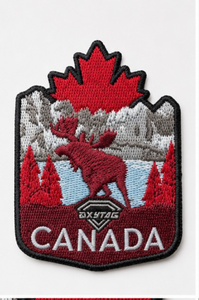 OXYTAG Canada Patch thermocollant en tissu brodé, motif Élan et Feuille d'érable, forme irrégulière, Cadeau, Vente en gros, OEM, Personnalisé, 2026 - Product Image 5