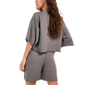Ensemble deux pièces pour femme OEM, mode décontractée, blanc uni, été, manches courtes, taille haute, short court, costume 100% coton, ensembles pour femmes 2026 - Product Image 5