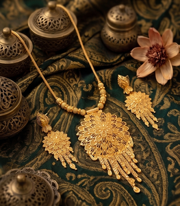 DIVYORO Floral Gold Pendant <b>Necklace</b> Set with <b>Matching</b> Earrings for Women Wedding Jewelry Gold Plated Classic Design - Product Image 4