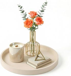 Plateau de salle de bain décoratif rond en silicone beige de 9 pouces, plateau de comptoir pour salle de bain, porte-parfum, commode - Product Image 1