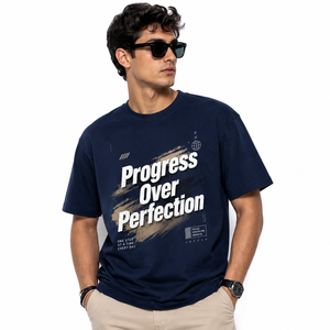เสื้อยืดแขนสั้นผู้ชาย Progress Over Perfection คอกลม ทรงปกติ ผ้าฝ้าย พิมพ์ลายตัวอักษร ระบายอากาศได้ดี - Product Image 2