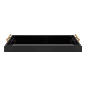 Modern Rectangle Metal Decorative <b>Tray</b> with Gold Handles <b>Black</b> Finish Single-piece Package - Product Image 4