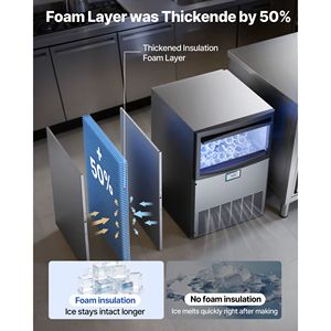 Attrezzatura di Refrigerazione per Cucine Commerciali, Macchina per il Ghiaccio in Acciaio Inox, Produzione 200 Libbre/24h, Capacità di Stoccaggio 50 Libbre - Product Image 3
