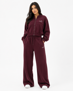Wholesale Ladies Powder Blue <b>Two</b> <b>Piece</b> <b>Lounge</b> <b>Set</b> with Crop Zip Sweat Jacket Elastic Waist Wide Trousers Private Label Apparel - Product Image 4