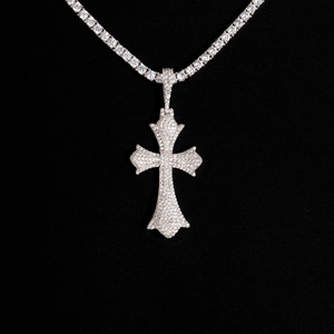 Iced Moissanite Cross Pendant 925 Sterling <b>Silver</b> <b>Charm</b> Necklace Round Brilliant Cut Hip Hop Party Jewelry - Product Image 3