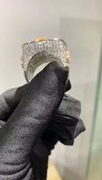 Bague signet pour homme en argent 925 avec diamant de laboratoire taille baguette et halo, large bande imposante