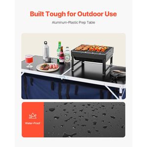Table de cuisine d'extérieur portable en aluminium réglable sur 3 hauteurs, légère et pliable, avec fonctions de rangement - Product Image 3