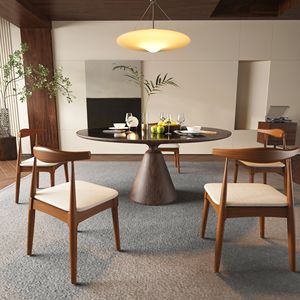 Metà del secolo sala da pranzo Set di 2 noce cornice luce grigio cuscino in legno e tessuto imbottito sedie da pranzo - Product Image 3