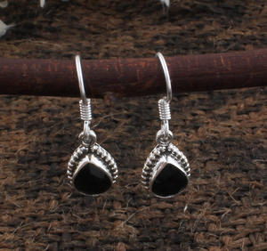 Boucles d'oreilles pendantes de luxe en onyx noir naturel et argent sterling 925 pour femmes, bijoux de mariage - Product Image 3