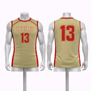 เสื้อวอลเลย์บอลสีแดงทองแบบกำหนดเองสำหรับผู้ชาย แขนกุด พิมพ์ลายแบบ Sublimation ชุดทีม ระบายอากาศได้ดี แห้งเร็ว เสื้อกีฬา - Product Image 1