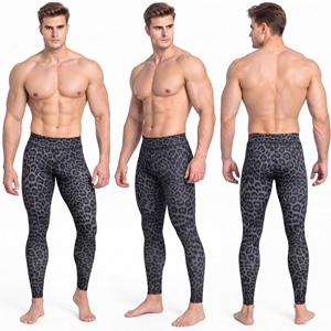 Leggings de compression imprimés léopard pour hommes, pantalons de yoga légers imprimés, spandex polyester, écologiques, collants de sport pour hommes - Product Image 5