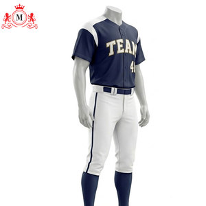 Ensemble uniforme de baseball pour homme, maillot bleu marine avec bordure blanche et pantalon blanc, matière polyester respirante pour adultes - Product Image 4