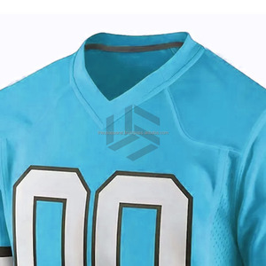 Jersey de Fútbol Americano Premium al por Mayor, Logotipo Personalizado, Poliéster Genuino, Azul Rey y Naranja, Malla Transpirable, Corto, Alta Calidad - Product Image 4