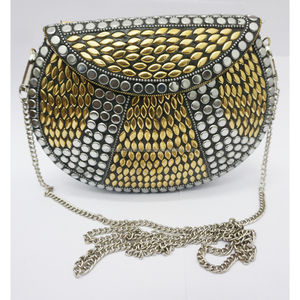 Handmade Steel and <b>Gold</b> Brass Mosaic Handbag with Chain Strap for Women Party and Wedding Occasions - Product Image 1
