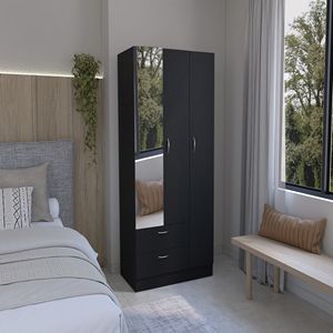 Armadio nero Riverside con 3 porte a specchio frontale 2 cassetti 4 ripiani e stelo elegante Design guardaroba - Product Image 1