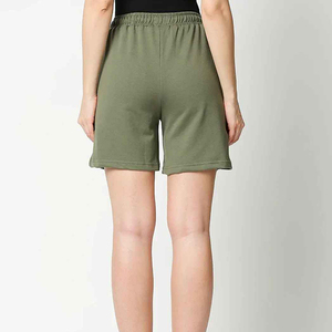 Shorts de punto de algodón negros para mujer, cintura media, con cordón, bolsillos casuales, transpirables, corte regular, estilo streetwear lavado a la piedra - Product Image 5