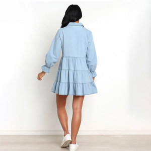 Women Pearl Style Denim Shirt Elegant Casual Fashion Long Sleeve <b>Button</b> Front <b>Jean</b> Blouse Stylish Clothing Top For Women - Product Image 6