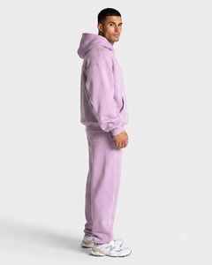 Conjunto Deportivo Informal con Capucha para Hombre, Color Lila Sólido, Dos Piezas - Product Image 2