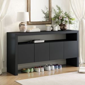 U_Style Credenza Moderna Minimalista a 4 Ante in Legno Massello Impiallacciato da 60 Pollici, Grande Capacità con Ripiano Aperto e Venature Naturali del Legno - Product Image 2
