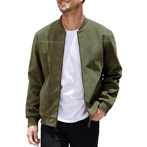 <b>Men's</b> <b>Suede</b> Bomber <b>Jacket</b> Solid Color Zipper Closure Casual Stand Collar Autumn Wear Regular Fit - Product Image 3