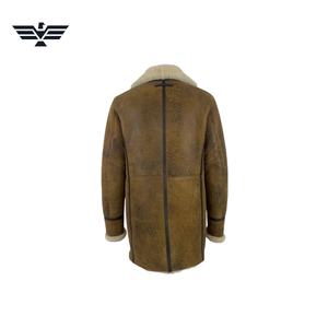 <b>Men's</b> Long <b>Double</b> <b>Breasted</b> Genuine Leather <b>Overcoat</b> Faux Fur Lining Windproof Vintage Winter Coat Front Logo Brown Regular Fit - Product Image 4