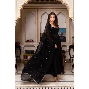 Sleveless Anarkali Gown for Party Wear Handcrafted with Real Mirror Polyester Size XL - Product Image 4
