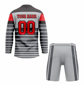 Team Ice Hockey Uniform Full Sleeve Striped Jersey with <b>Belted</b> Shorts Moisture Wicking Athletic Fit for Men Adults - Product Image 2
