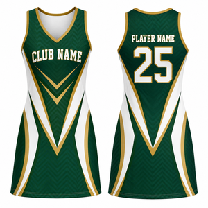 Uniforme de Netball Personalizado para Mujer, Sin Mangas, Verde, Blanco y Dorado, Impresión por Transferencia de Calor, Transpirable, 100% Poliéster, Adulto, MEGAMAPLE - Product Image 1