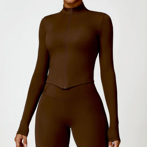 Ensemble de vêtements de yoga pour femmes personnalisé, deux pièces : veste zippée et leggings taille haute - Product Image 6