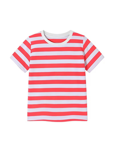 T-shirt à manches courtes grande taille pour filles, écologique, 100 % coton, motif rayé rouge, imprimés aléatoires, manches raglan vert clair - Product Image 4