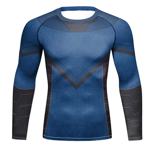 Fire <b>Flame</b> Men's Adults Full Sleeve Compression MMA BJJ Rash Guard Blue Digital Print UPF50+ Quick Dry 120g Fabric <b>Shirt</b> - Product Image 6