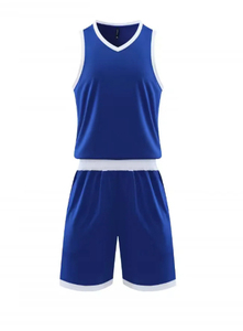 Ensemble uniforme de basketball pour homme : débardeur sans manches à col en V et short à taille élastique, en polyester respirant, couleur unie - Product Image 3