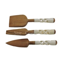 Couteau à fromage de cuisine en bois d'acacia et manche en résine de type spirale Set de couverts de table Set de 3 pièces
