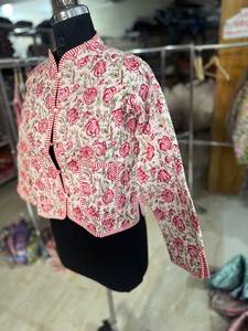 Floral Printed <b>Quilted</b> Cotton <b>Jacket</b> With Mandarin Collar Single Button Closure Women's Short Sleeve Spring Style GIFT FOR HER - Product Image 5
