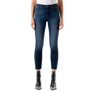 Jean en denim pour femme, coupe mi-longue ample, couleur unie, délavé, style décontracté, poches, tissu tricoté respirant, design simple - Product Image 1