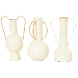 Ensemble de 3 vases à fleurs modernes en métal avec poignées double face, parfaits pour la décoration intérieure et une mise en scène esthétique, vente en gros depuis l'Inde - Product Image 1