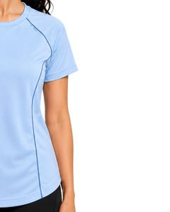 Customized Women Light Blue Quick Dry Sports T Shirt Breathable Moisture Wicking Athletic Gym Running Yoga Activewear Tee <b>Top</b> - Product Image 4