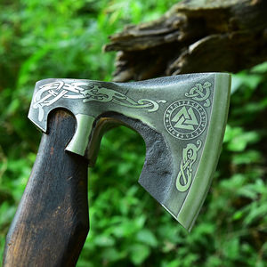 Hache Viking artisanale personnalisée avec lame gravée, qualité industrielle, hache de chasse, manche en bois, fourreau en cuir SHORT SIGN INDUSTRY 3-Year - Product Image 6