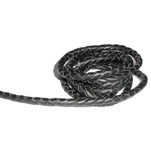 批量纳帕皮革绳编织7毫米4层柔软和真正的圆形博洛绳黑色批发价格