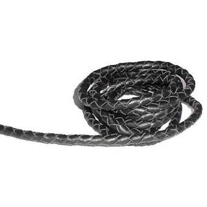 Vente en gros 7mm 4 plis en cuir nappa tressé cordons doux véritable rond Bolo en noir, 5mm accessoires en métal - Product Image 1