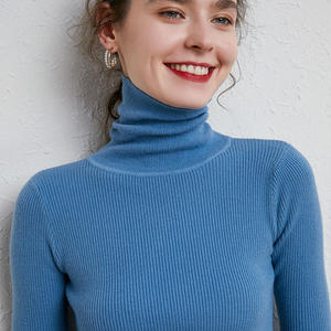 Blue <b>Turtleneck</b> Long Sleeve Knitted <b>Sweater</b> Slim Fit Solid Color Casual Style - Product Image 1