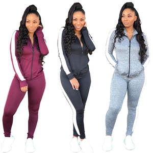 Conjunto de Sudadera con Cremallera y Pantalones Deportivos al por Mayor, con Franja Lateral Personalizada, Conjunto de 2 Piezas, Ropa Deportiva de Invierno para Mujer - Product Image 1