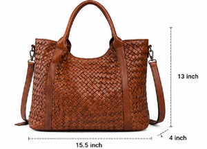 Bolso Tote de Cuero de Grano Completo Tejido a Mano de Primera Calidad para Mujer, Gran Capacidad, con Cierre, Correa para el Hombro, para Playa, Viajes, Oficina, Compras - Product Image 2