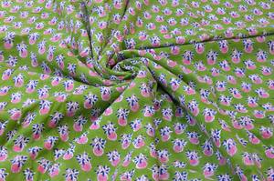 Tela de algodón estampada a mano con motivos florales verdes estilo Jaipuri |   Tela de algodón suave de la India para ropa, decoración del hogar y muchos usos más. - Product Image 2